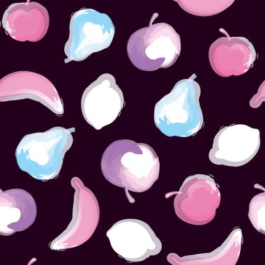 Şirin bir el, kusursuz meyveler çiziyor. Meyveli arkaplan