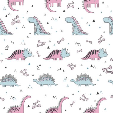 Dinozorların geçmişi. Çizgi filminde komik dinozorlar olan sevimli, pürüzsüz desen..