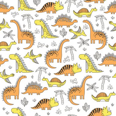 Dinozorların geçmişi. Çizgi filminde komik dinozorlar olan sevimli, pürüzsüz desen..