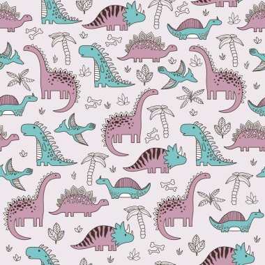 Dinozorların geçmişi. Çizgi filminde komik dinozorlar olan sevimli, pürüzsüz desen..