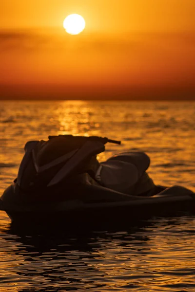 One Jet Ski Sitting Water Sunset — Foto de Stock