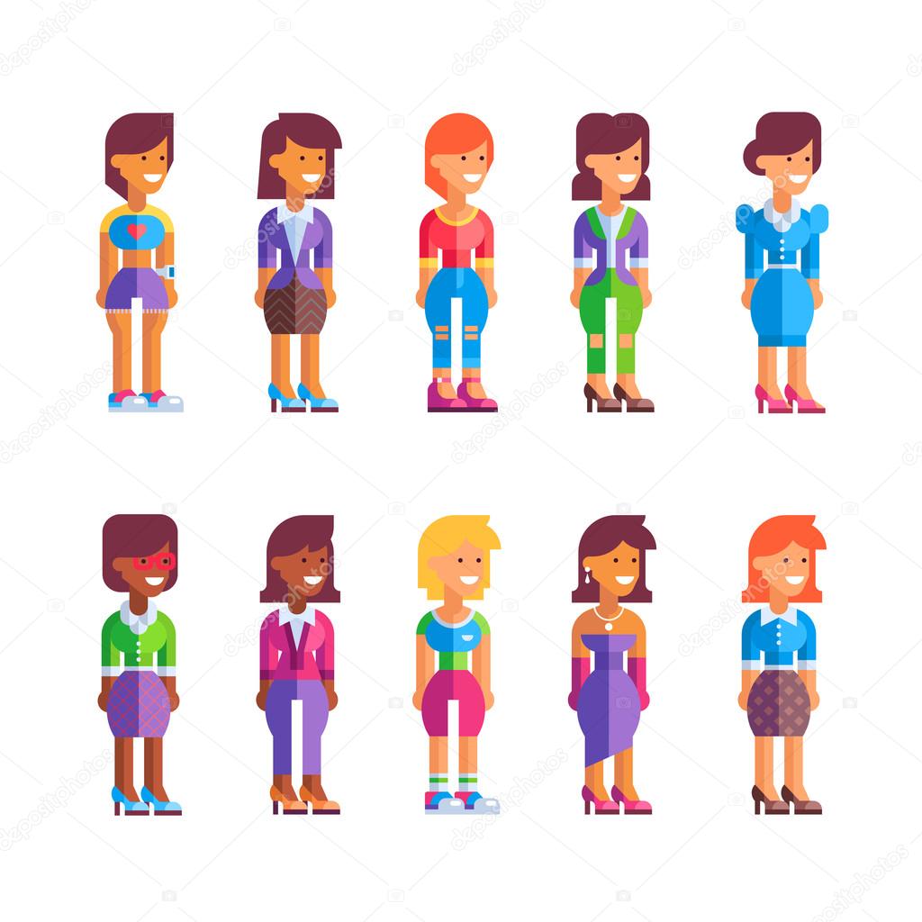 Set of female characters in flat design. Vector