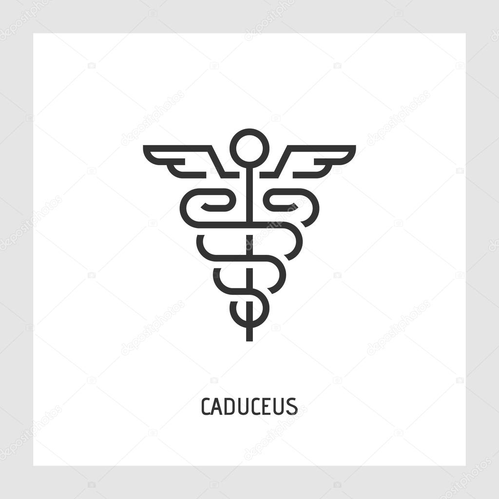 Caduceus icon. Medicine and health care concept. Modern thin line sign. Premium quality outline pictogram. Stock vector illustration in flat design.