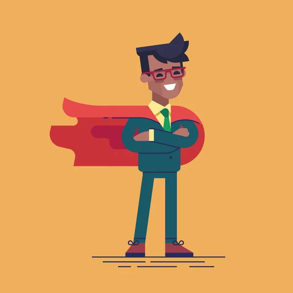 Svart man i formella kostym och röd cape superhjälte — Stock vektor
