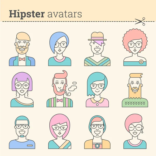 Yaratıcı hipster avatarlar kümesi. — Stok Vektör