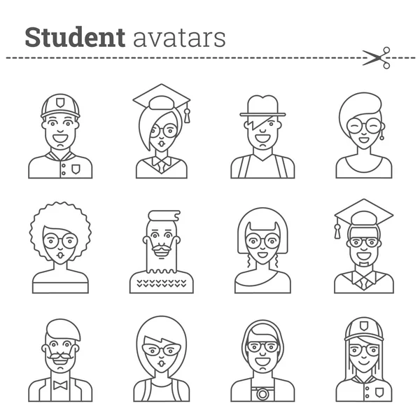 Set of student avatars. Stock vector icons. — Stock Vector