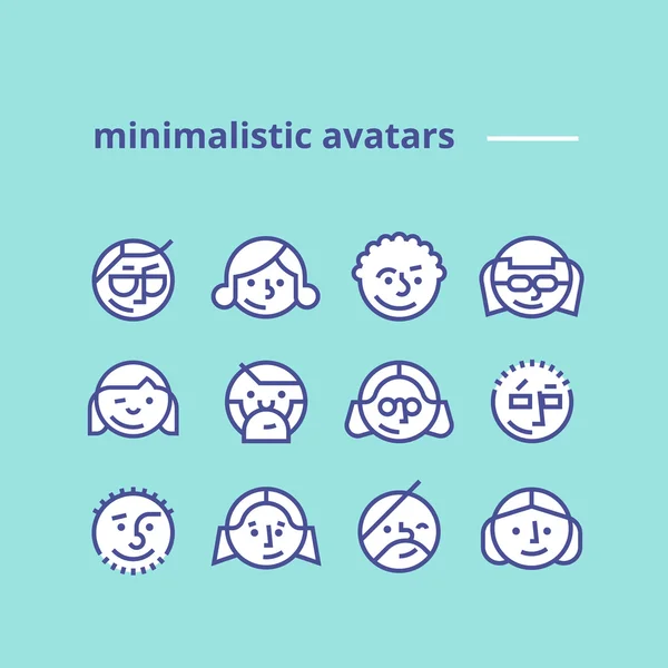 Set of geometric minimalist avatars icons for web site or social network Simple and clean modern design Hipster style Pack of trendy monochrome icons Line art Stock vector — Stock Vector