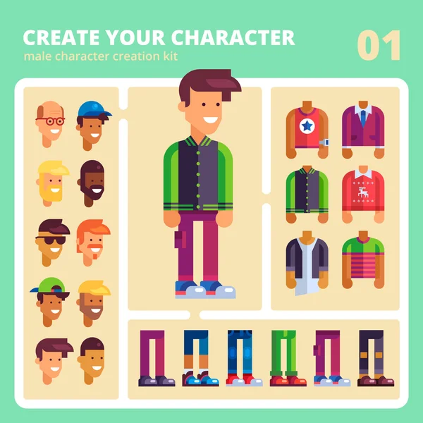 Male character kit  in flat design. Vector. — Stock Vector