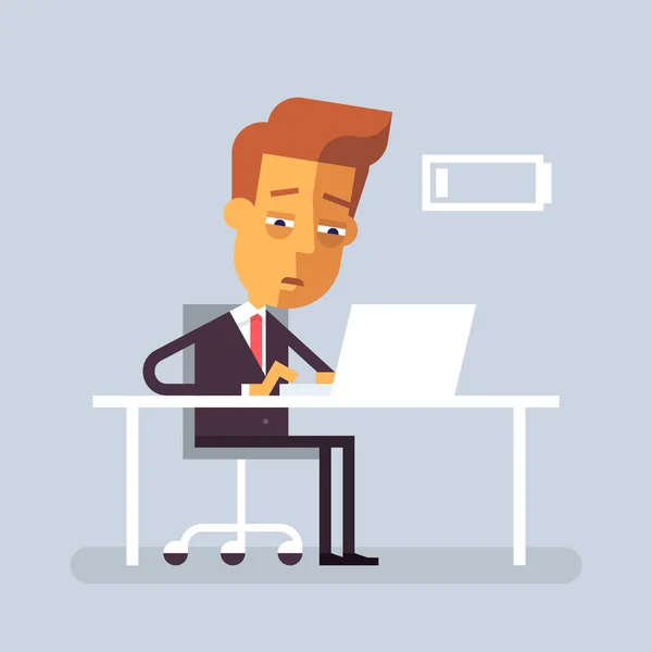 Tired businessman is sitting at the desk. Vector. — Stock Vector