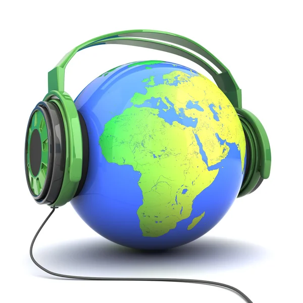 Earth in headphones — Stock Photo, Image