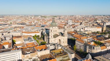 Stunning aerial view of Budapests St Stephens Basilica showcasing historic architecture and panoramic cityscape