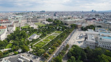 Drone view of Heldenplatz Vienna showing the grand open square surrounded by historic architecture and landmarks