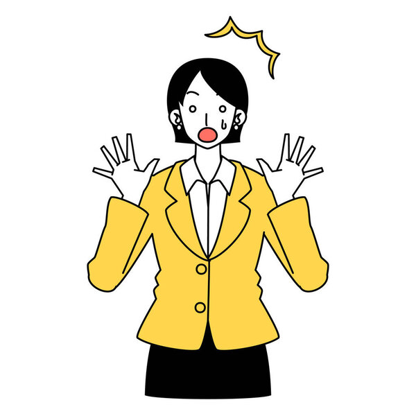 Reaction of a woman in a suit