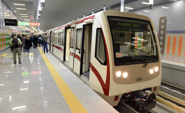 Subway cars in a station