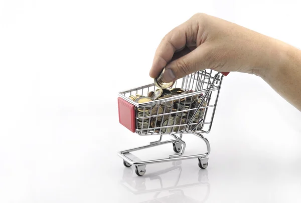 Shopping cart with coins — Stock Photo, Image