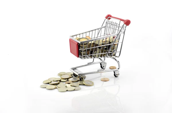 Shopping cart with coins — Stock Photo, Image