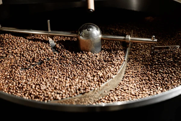 Coffee processing. Roastery, roasting machine and fresh beans