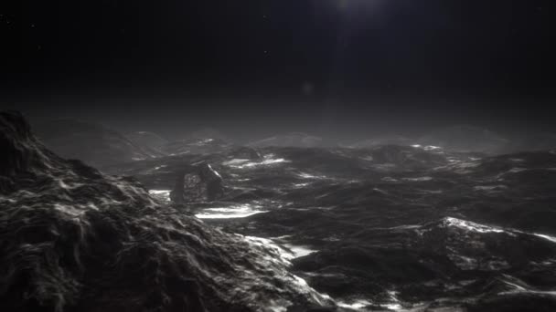 Hochwertige Animation des Fluges über Plutos Oberfläche. — Stockvideo