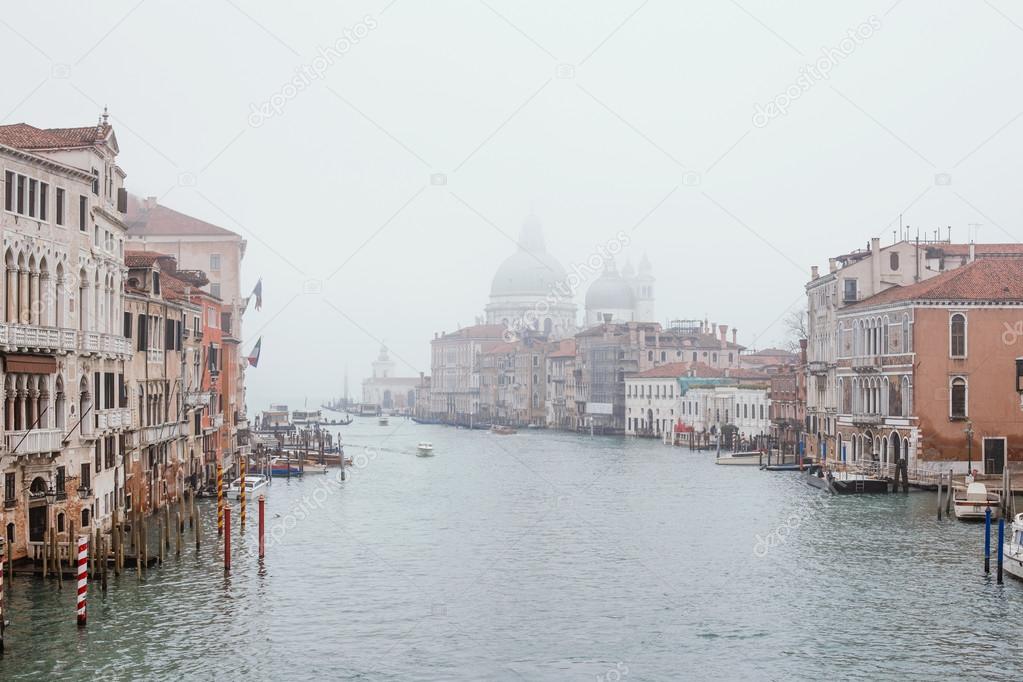View of Grand canal in fog. Venice