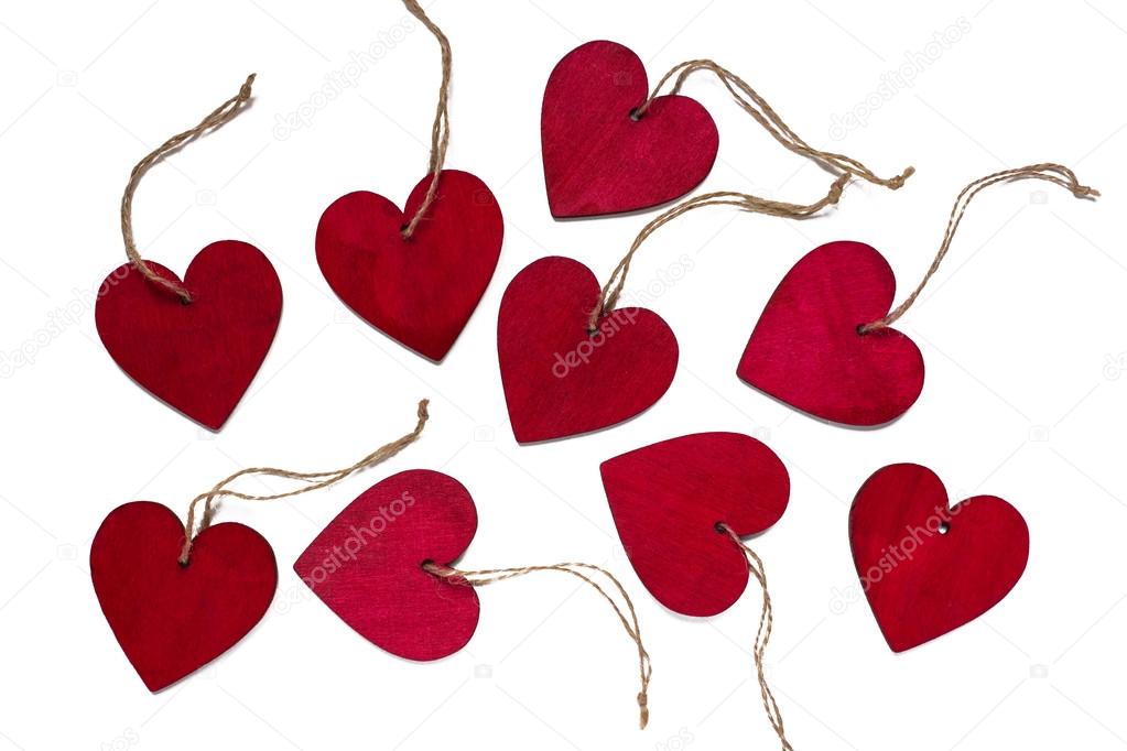 red wooden hearts