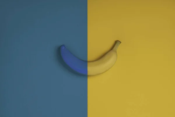 yellow blue banana on background smile happy colors