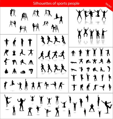 Large collection of silhouettes of sports people clipart