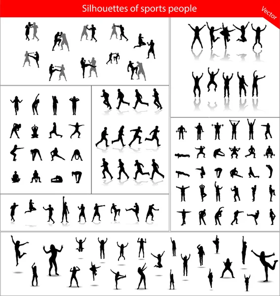 Large collection of silhouettes of sports people — Stock Vector