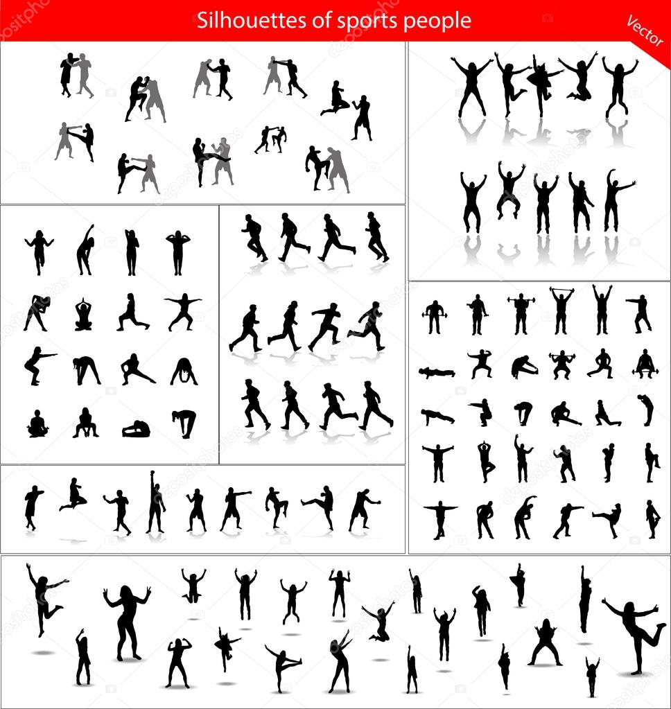 Large collection of silhouettes of sports people