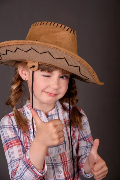 Portrait of emotional girl the cowboy. — Stock Photo, Image