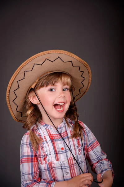 Portrait of emotional girl the cowboy. — Stock Photo, Image