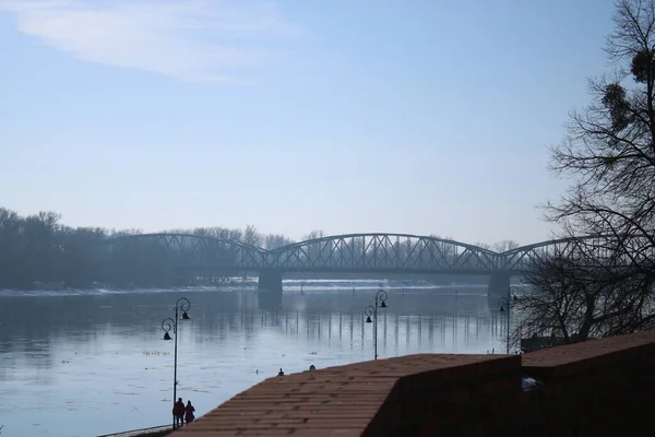 Οδική Γέφυρα Σιδηροδρομική Γέφυρα Torun Kuyavian Pomeranian Voivodeship Πολωνία Ποταμός — Φωτογραφία Αρχείου