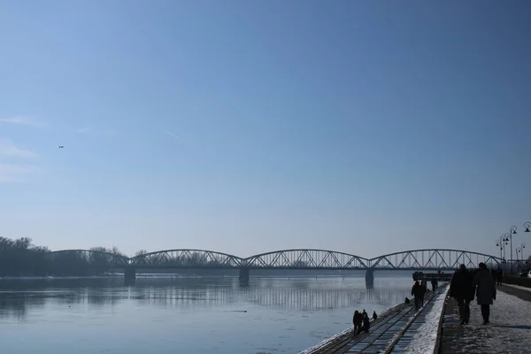 Straßenbrücke Eisenbahnbrücke Torun Woiwodschaft Kujawien Pommern Polen Weichsel — Stockfoto