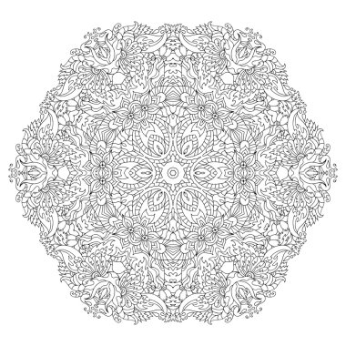 Hand drawn zentangle circle flower ornament.