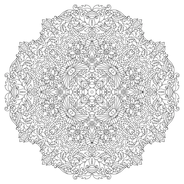 Hand drawn zentangle circle flower ornament. — Stockvector