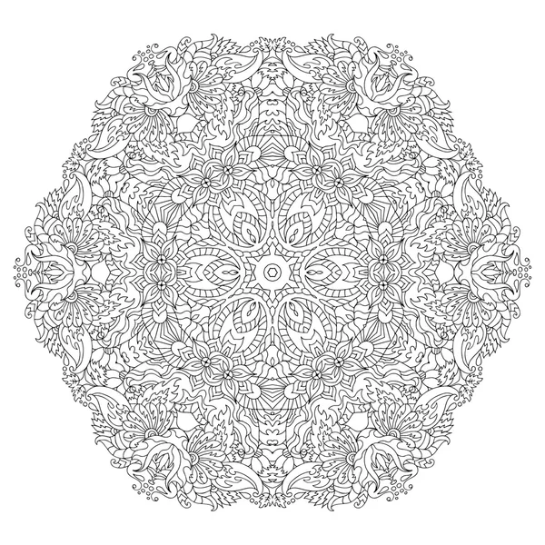 Hand drawn zentangle circle flower ornament. — Stockvector