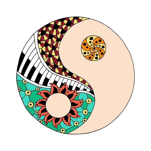 Hippie vintage Yin en Yang symbool — Stockvector