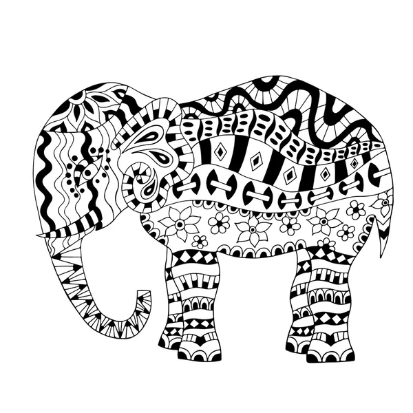 Hand drawn elephant coloring page. — Stock Vector