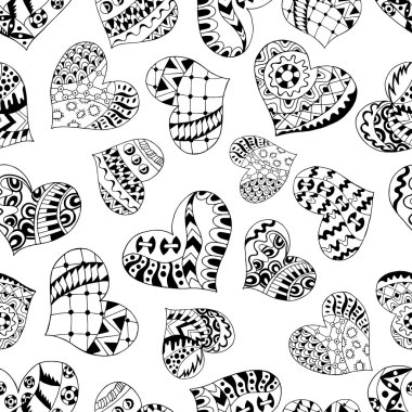 zentangle hearts seamless pattern