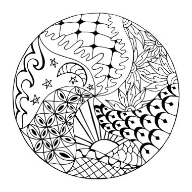 Hand drawn zentangle round ornament