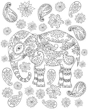 Elle çizilmiş zentangle fil1