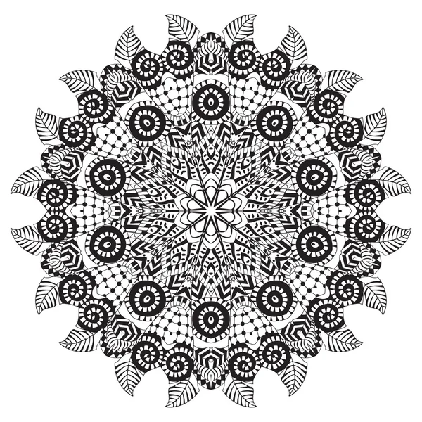 Adorno redondo étnico. Mandala dibujado a mano — Archivo Imágenes Vectoriales