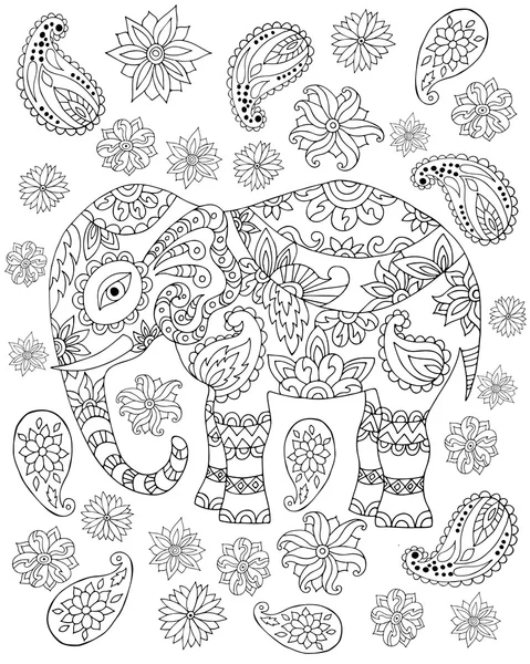 Hand drawn zentangle elephant1 — Stock Vector