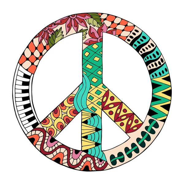 Hippie Vintage Peace Symbol im Zentangle-Stil — Stockvektor