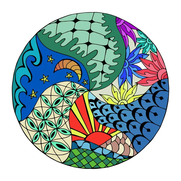 Hand drawn zentangle round ornament — 图库矢量图片