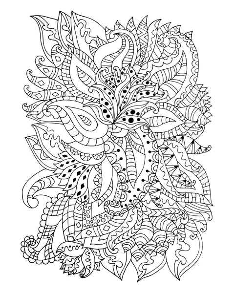Flores y hojas zentangle dibujadas a mano — Archivo Imágenes Vectoriales