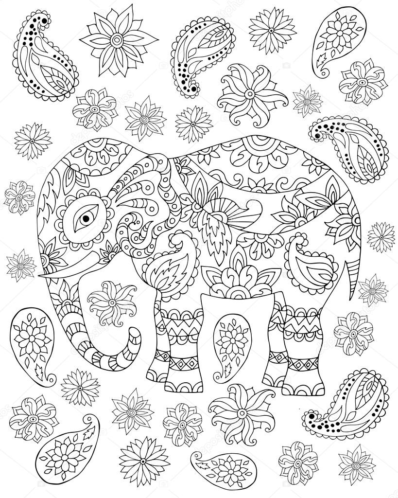 Hand drawn zentangle elephant1