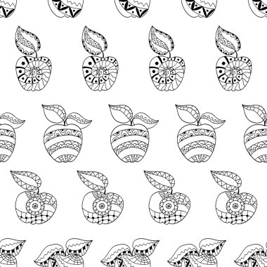 Hand drawn apples and leaves for anti stress colouring page. Sea