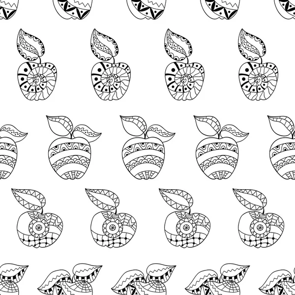 Hand drawn apples and leaves for anti stress colouring page. Sea