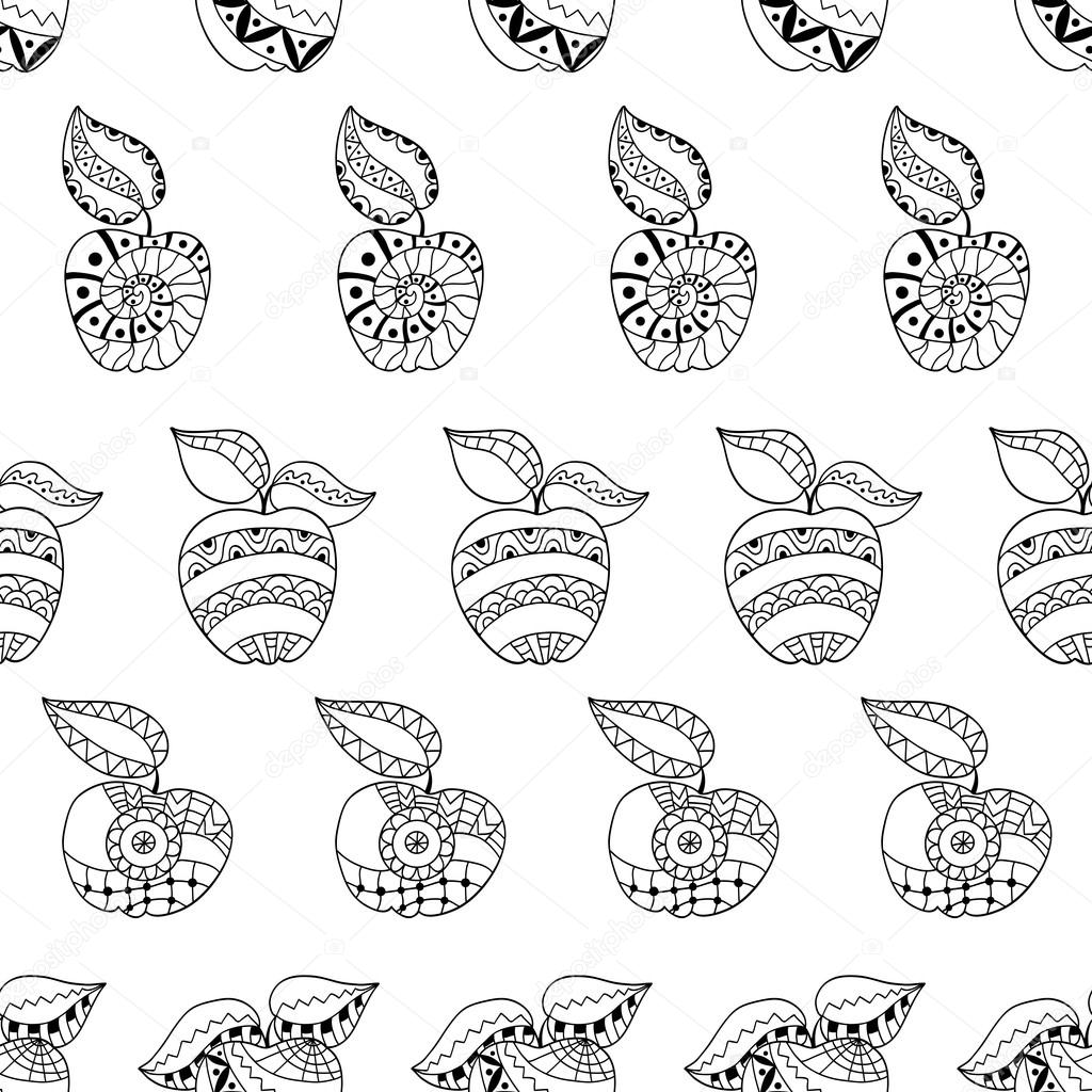 Hand drawn pommes et des feuilles anti Coloriage stress Mer — Image vectorielle