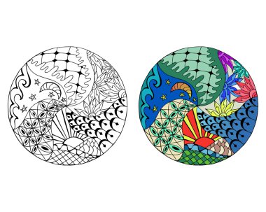 El çizilmiş gece ve gece daire mandalas.